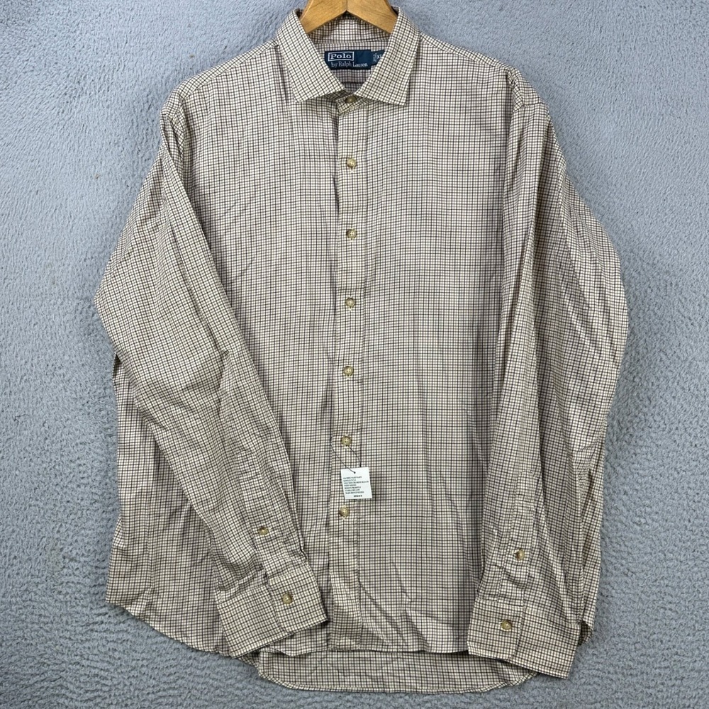 VINTAGE Polo Ralph Lauren Mens Button Up Shirt XL Purple Green Plaid 90s NEW